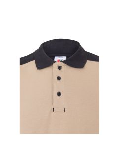 VL VELES. Two-tone stretch piqué polo shirt (200g/m²) with short sleeves, in polyester (96%) and elastane (4%)